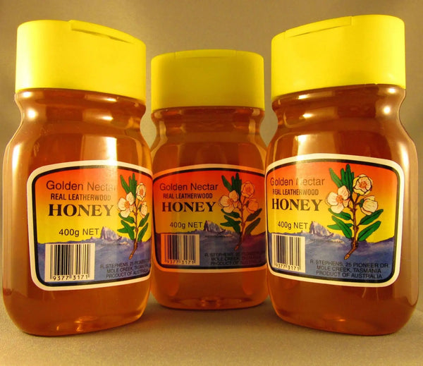 Leatherwood honey, organic, R Stephens, 400gms squeeze bottle R Stephens