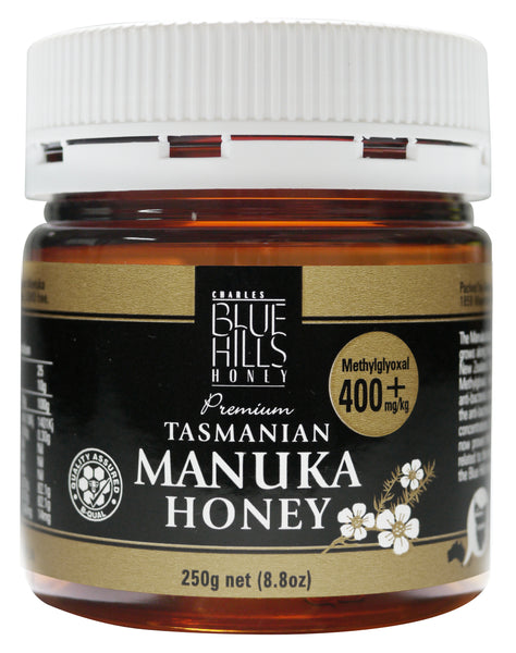 250gms jar of Blue Hills Tasmanian Manuka honey 400+