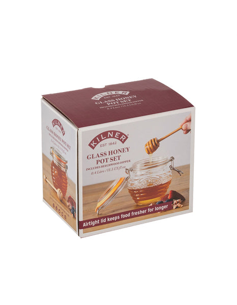 Honey pot set, Kilner, glass, 400ml, with dipper in gift box Honey Pot