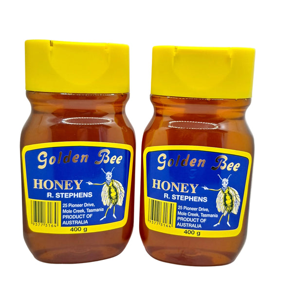 Two 400g bottles of Golden Bee Honey by R. Stephens