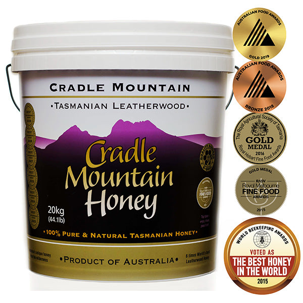 20kg tub of Cradle Mountain leatherwood honey