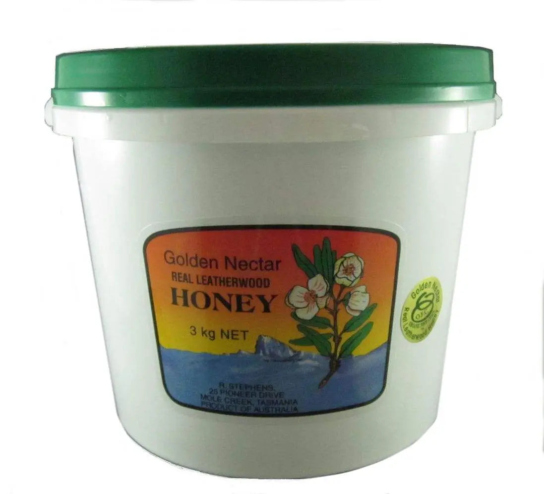 Leatherwood honey, organic, R Stephens, 3kg tub R Stephens